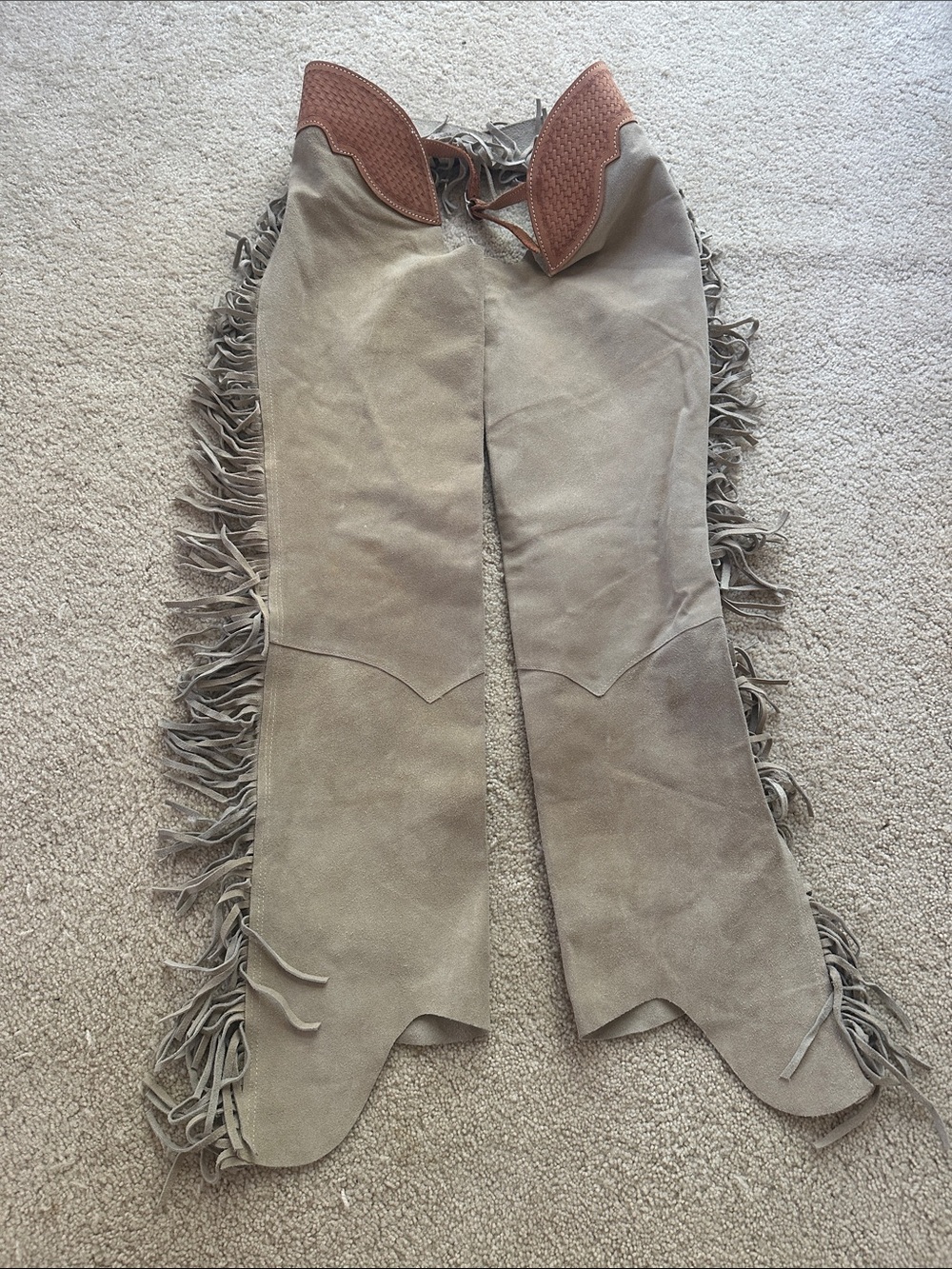 Womens tan Brown Suede Fringe Chaps | Size XL | Western leather - Picture 2 of 11